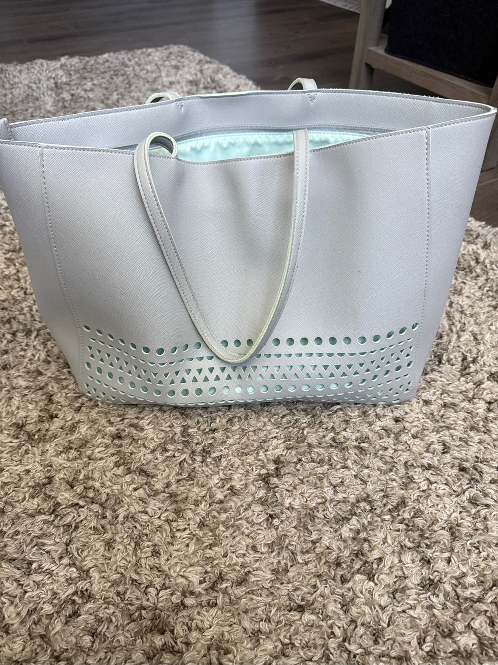 Light Gray Laser-Cut Tote Bag with Mint Lining